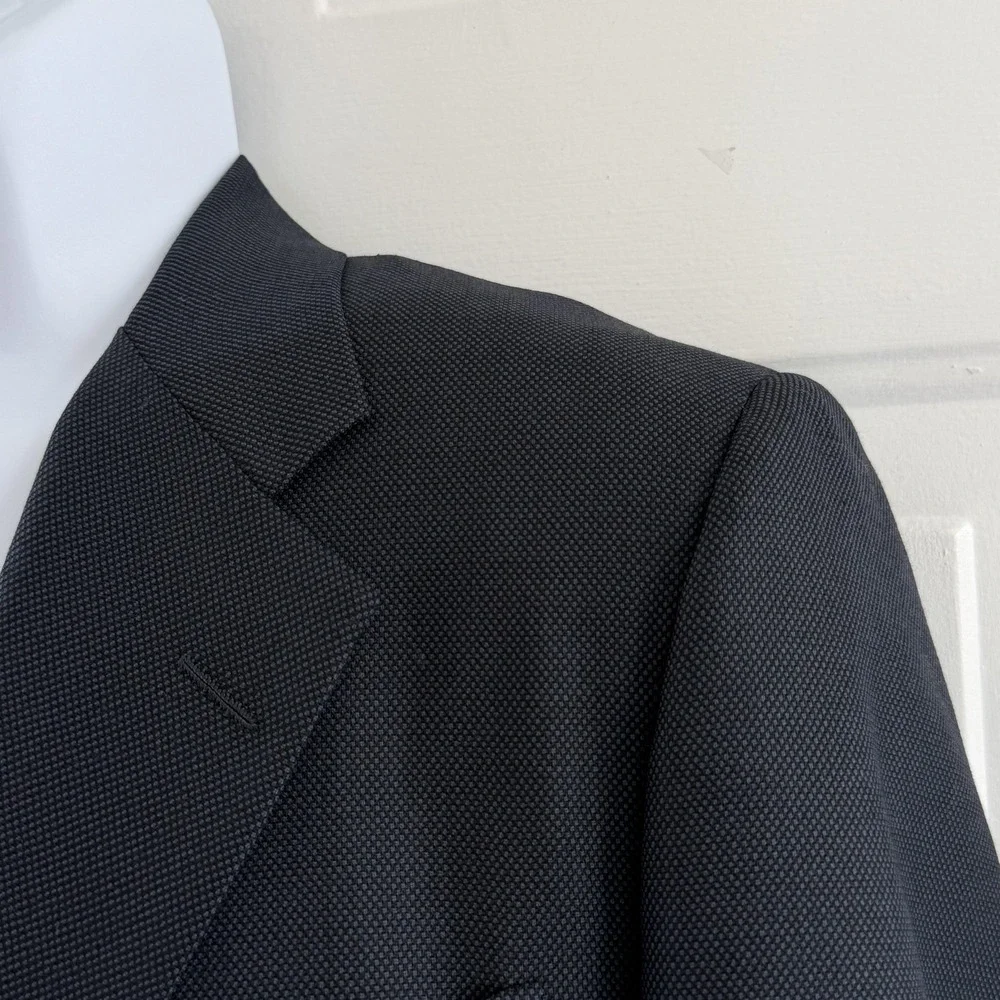 Hickey Freeman Suit Jacket Mens 39R Dark‎ Navy Gray Geometric Canterbury Blazer